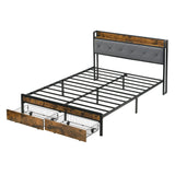 Modern Bed Frame With LED Lights, Upholstered Headboard, USB Charging - Furniture Home Direct