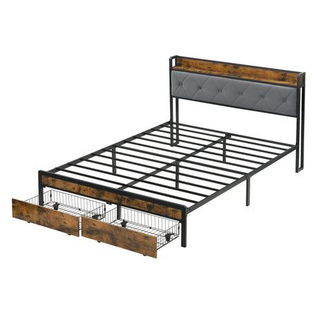 Modern Bed Frame With LED Lights, Upholstered Headboard, USB Charging - Furniture Home Direct