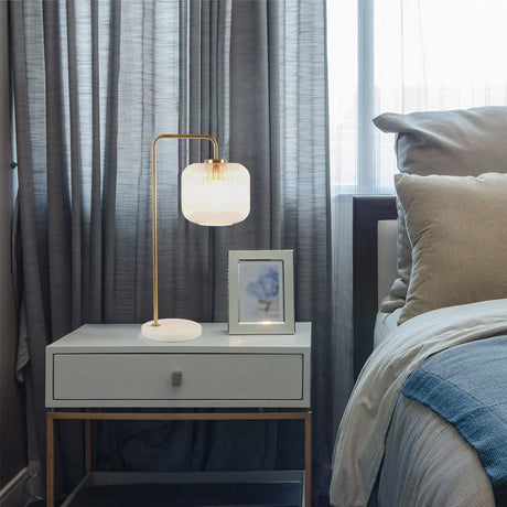Haven - Clear Table Lamp, Button Control - Gold / White / White Marble - Furniture Home Direct