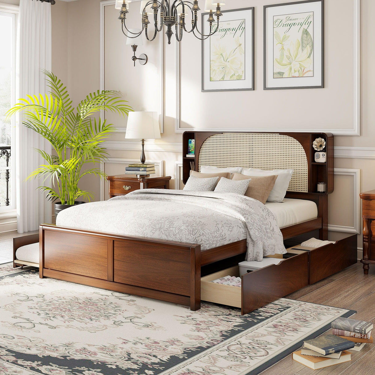 Headboard Bed With 2 Drawers And Trundle - Furniture Home Direct