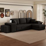 Modern L-Shape 3 Seat Reversible Sectional Couch, Pull Out Sleeper Sofa With Storage Chaise And 2 Stools For Living Room Furniture Set - Furniture Home Direct