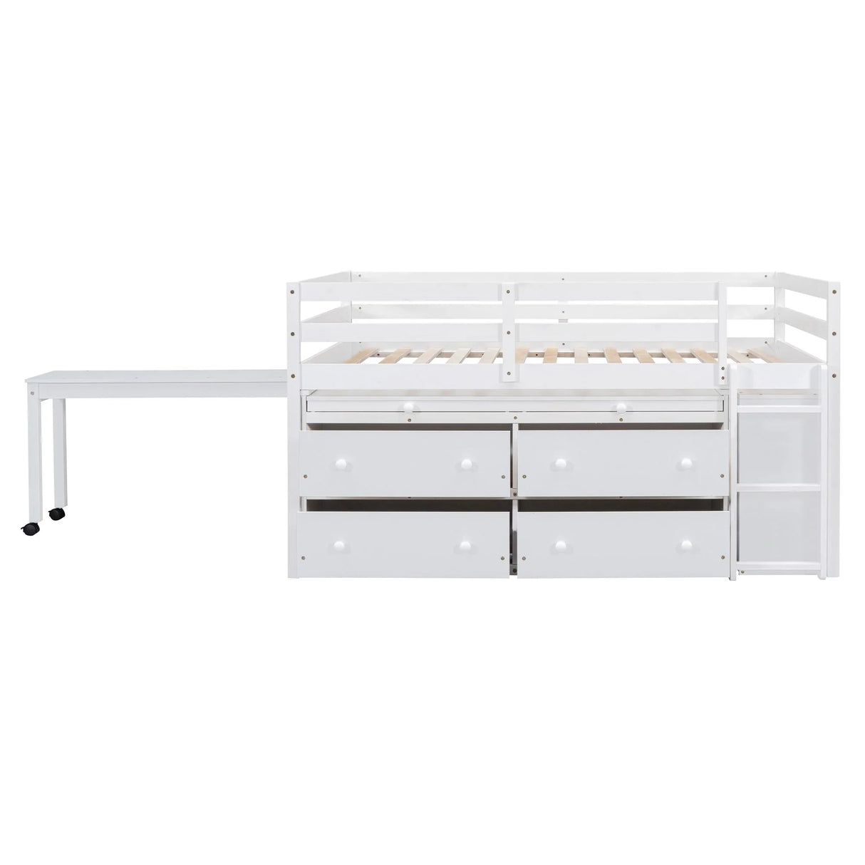 Loft Bed With Retractable Writing Desk And 4 Drawers, With Lateral Portable Desk And Shelves - Furniture Home Direct