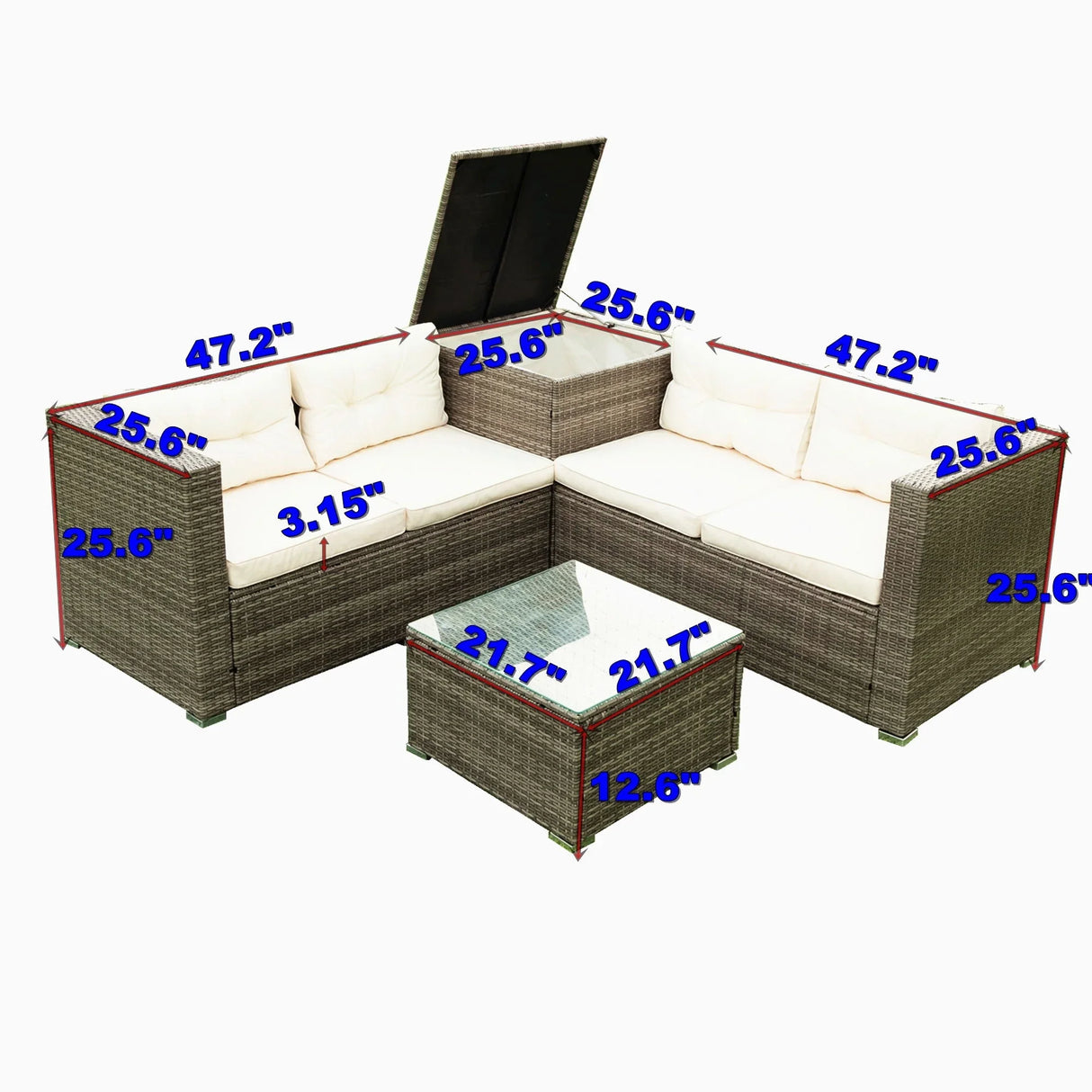 4 Piece Patio Sectional Wicker Rattan Outdoor Furniture Sofa Set With Storage Box - Furniture Home Direct