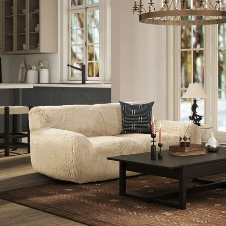 Summit - Faux Sheepskin Overstuffed Sofa - Cream Beige - Furniture Home Direct