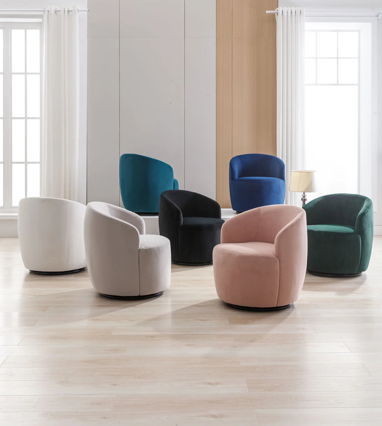 Velvet Fabric Swivel Accent Armchair Barrel Chair With Powder Coating Metal Ring - Furniture Home Direct