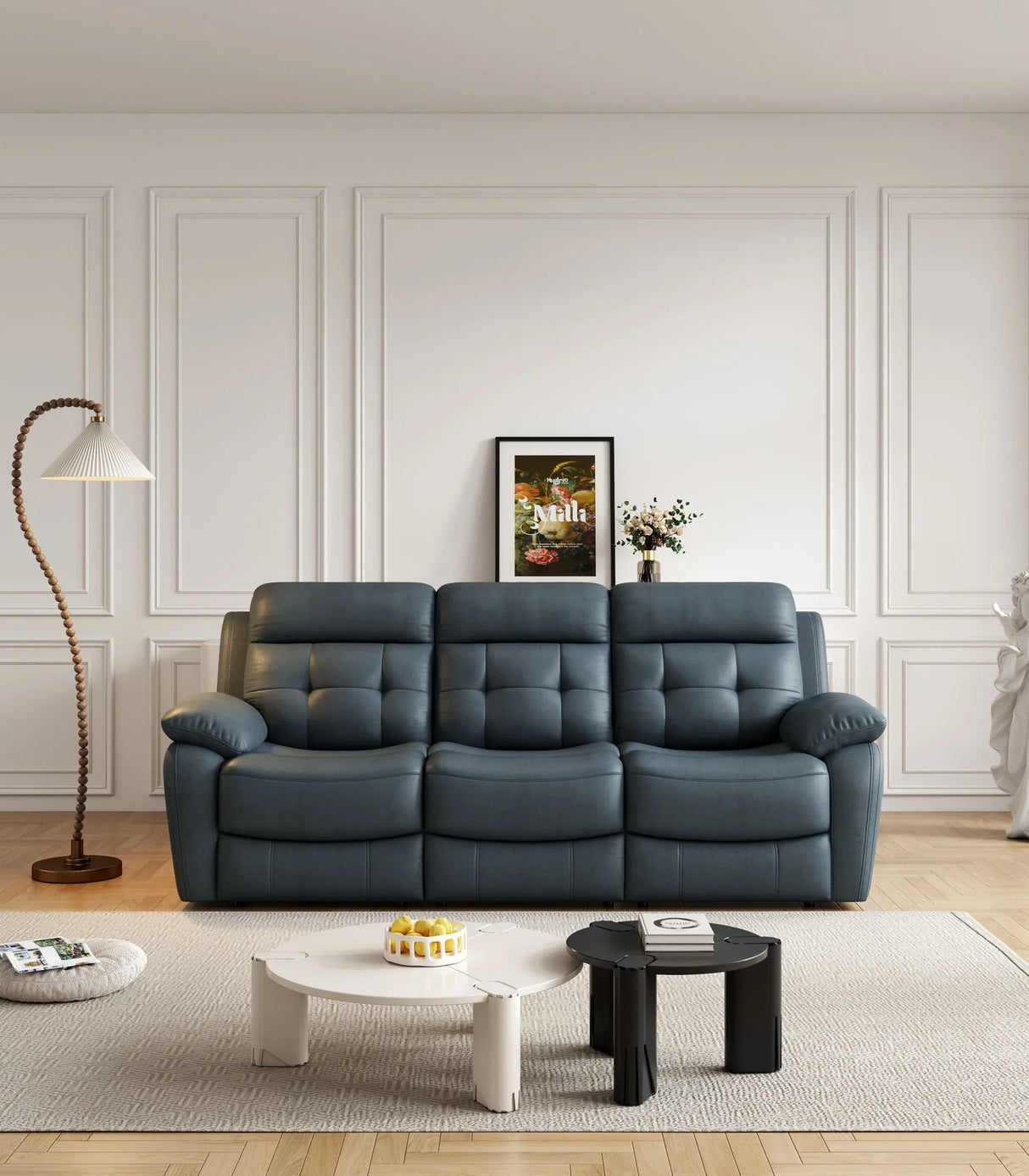 Genuine Leather Non Power Reclining Sofa With Drop Down Table, Stainless Steel Cupholders And Magazine Bag - Furniture Home Direct