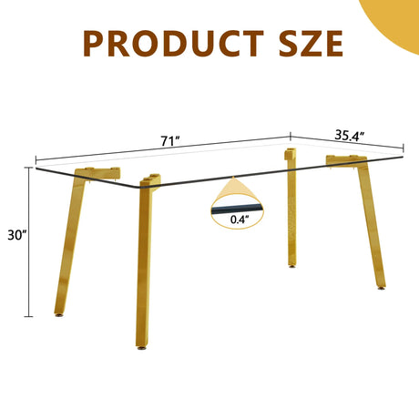 Minimalist Rectangular Dining Table With Transparent Glass Top And Metal Legs - Furniture Home Direct