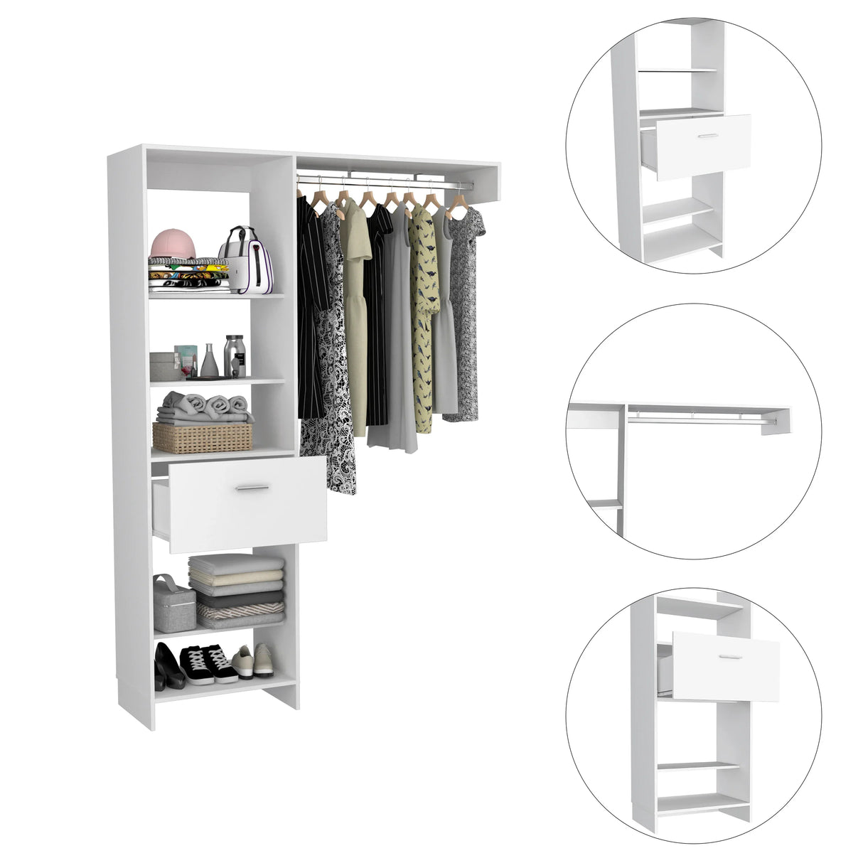 Closet System With Drawer Shelves Hanging Rod White - Furniture Home Direct