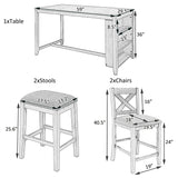 5 Pieces Counter Height Rustic Farmhouse Dining Room Wooden Bar Table Set With 2 Stools And 2 Chairs
