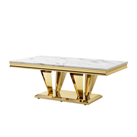 Modern Rectangular Coffee Table With Marble Pattern Top, Stainless Steel Base - Gold - Furniture Home Direct