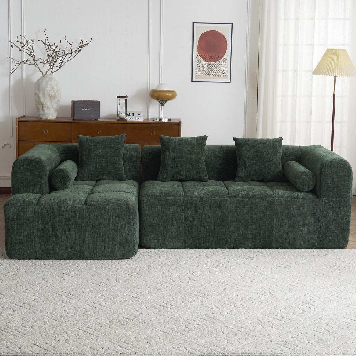 Sectional Sofa Modular Tufted Chenille Upholstery Green - Furniture Home Direct