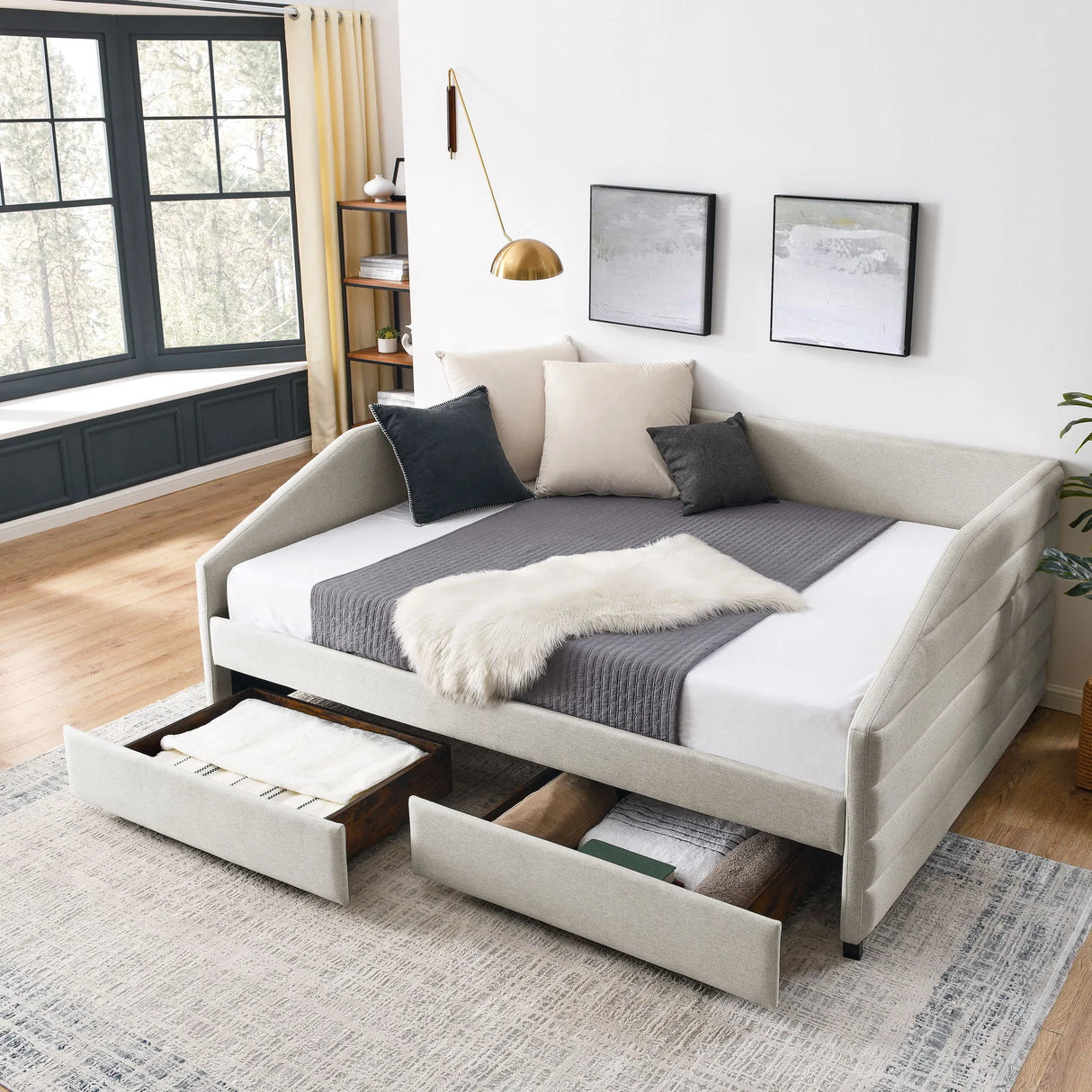 Elegant Daybed With Trundle Upholstered Tufted Sofa Bed - Furniture Home Direct