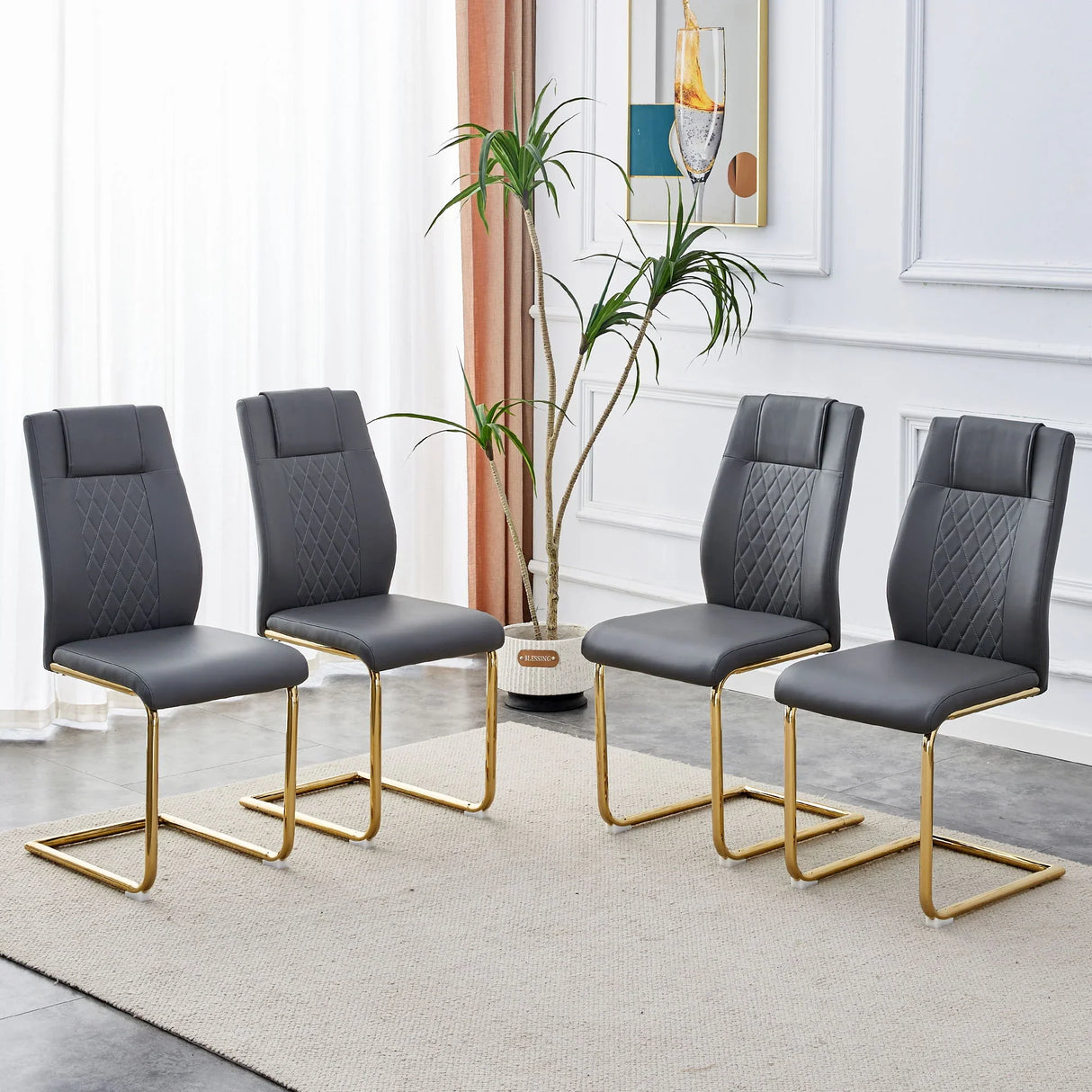Modern Legged Upholstered Dining Chairs (Set of 4) Artificial For Kitchen And Office - Gray - Furniture Home Direct