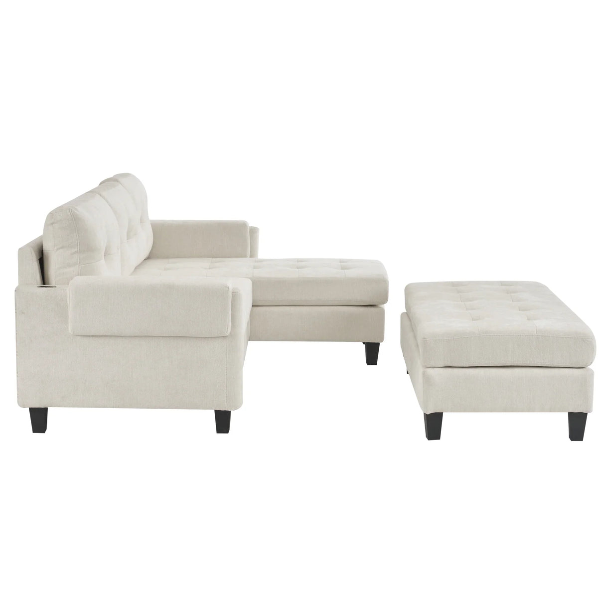Sleeper Sectional Chenille L Shaped With Chaise Beige - Furniture Home Direct