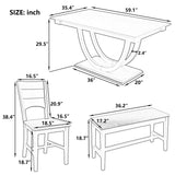 Topmax - 6 Piece Wood Half Round Dining Table Set Kitchen Table Set With Long Bench And 4 Dining Chairs, Modern Style - Furniture Home Direct