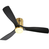 Flush Mount Ceiling Fan With 3 Solid Wood Blades Remote Control Reversible DC Motor For Living Room - Gold - Furniture Home Direct