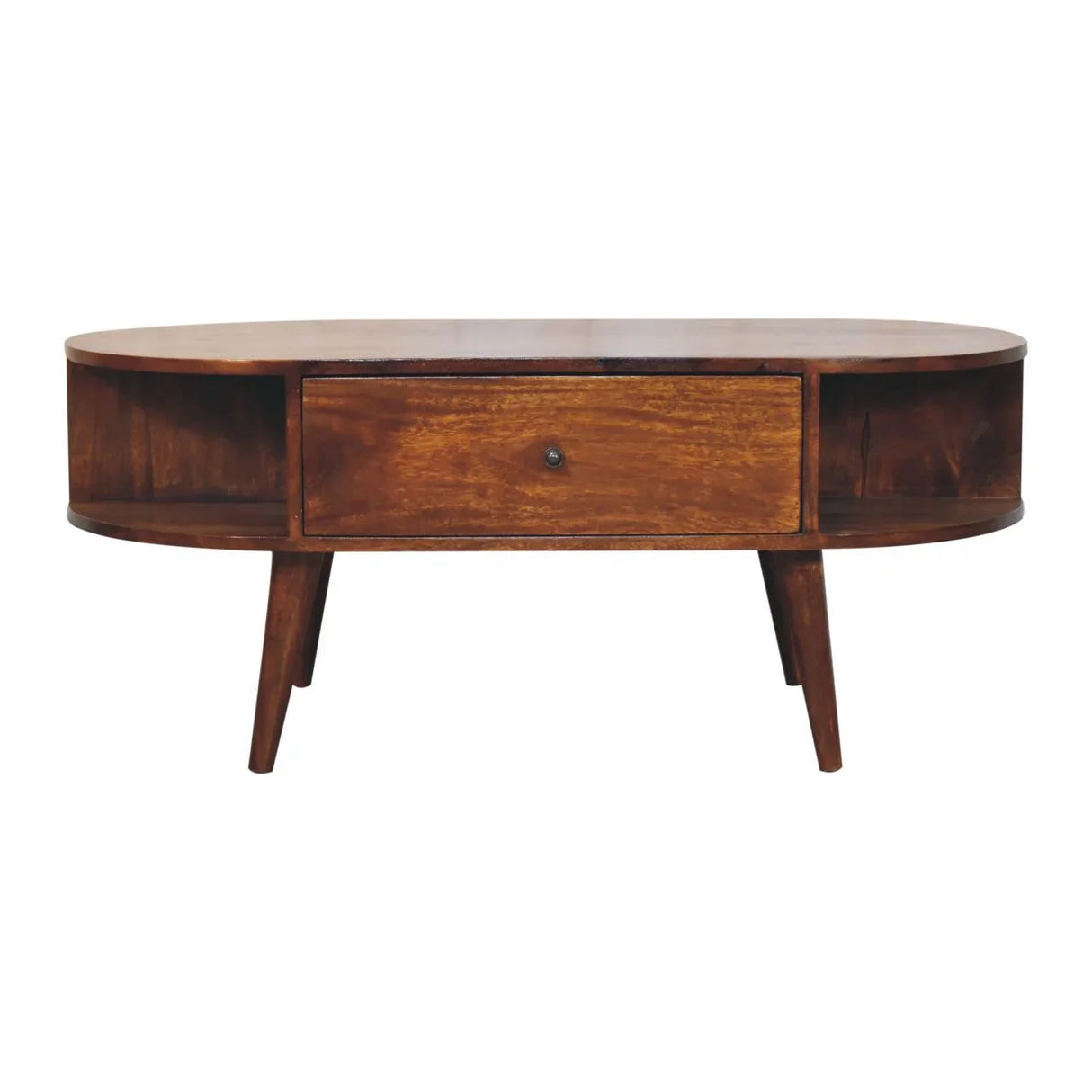 Oval Coffee Table With 1 Drawer - Chestnut - Furniture Home Direct