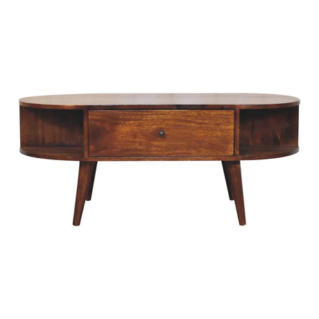 Oval Coffee Table With 1 Drawer - Chestnut - Furniture Home Direct