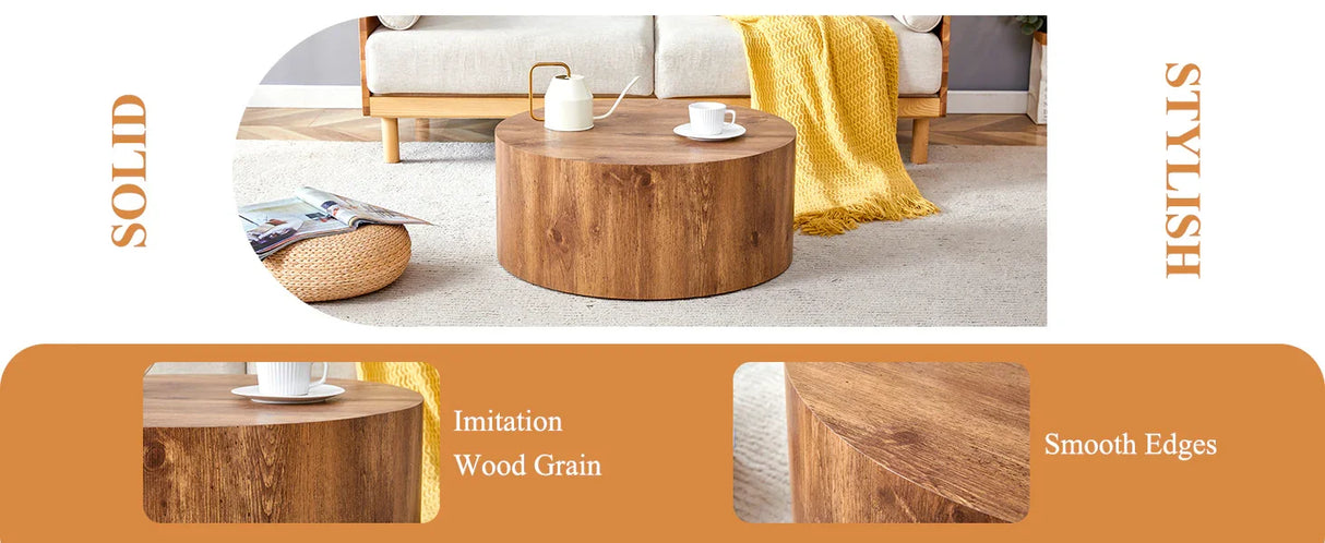 Coffee Table Cylindrical Wood Design Accent Warm Brown - Furniture Home Direct