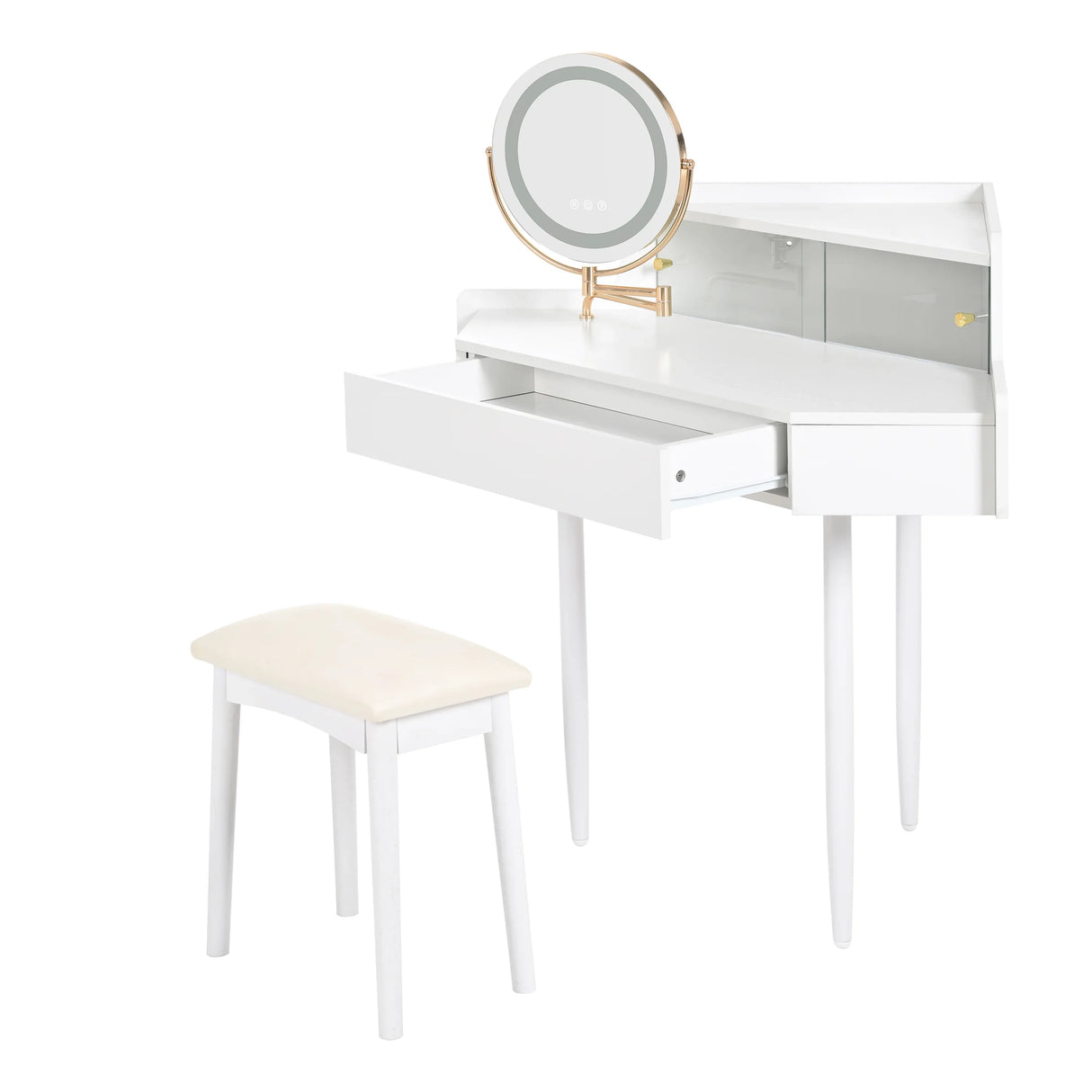 Vanity Desk With Large Storage Modern Design Stool White - Furniture Home Direct