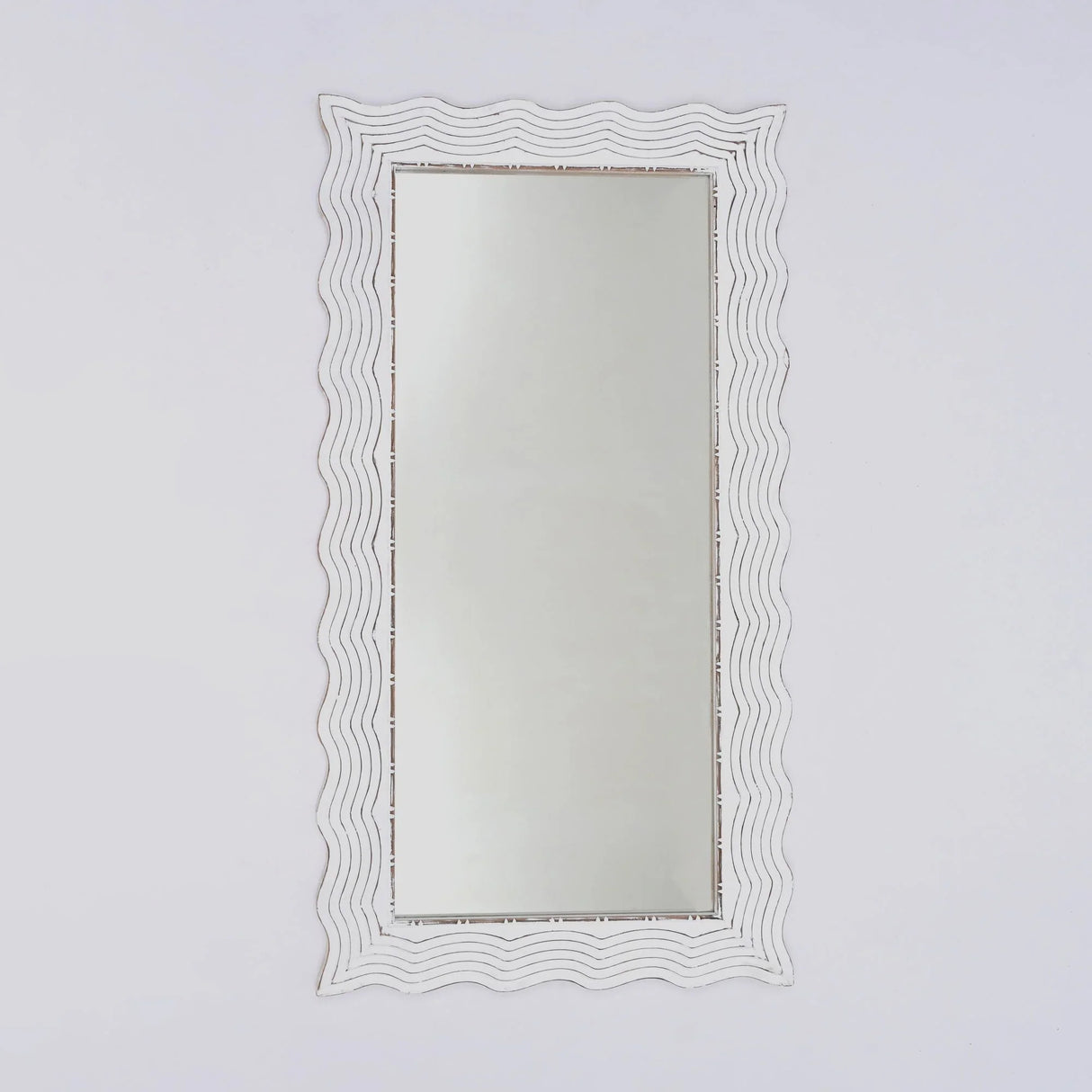 Handcarved Wave Design Rectangle Mirror Accent Enhancing Space - Antique White - Furniture Home Direct
