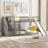 Twin Over Twin Bunk Stairway Bed With 2 Drawers And Slide - Gray - Furniture Home Direct