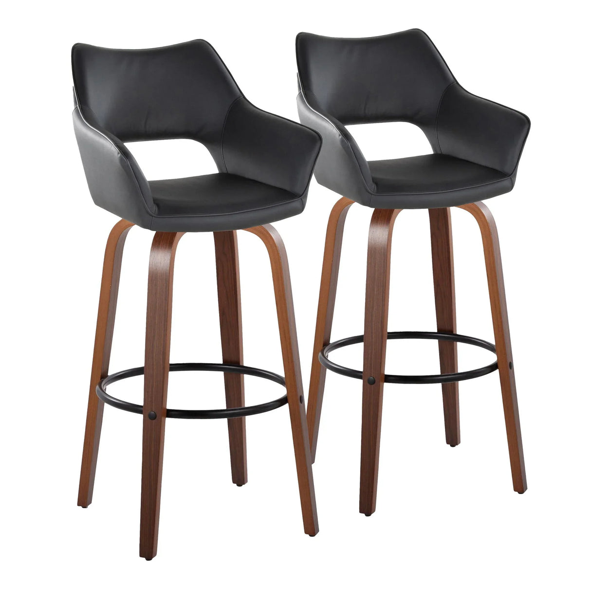 Mustang - Contemporary Fixed Height Barstool With Swivel & Round Footrest (Set of 2) - Furniture Home Direct