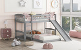 Twin Over Twin Classic Bunk Bed With Slide And Ladder - Gray - Furniture Home Direct