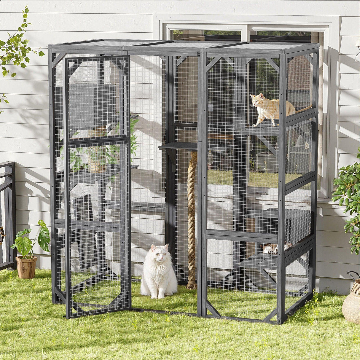 Outdoor Cat House, Diy Cat Enclosure Catio With Double Enter Doors - Furniture Home Direct
