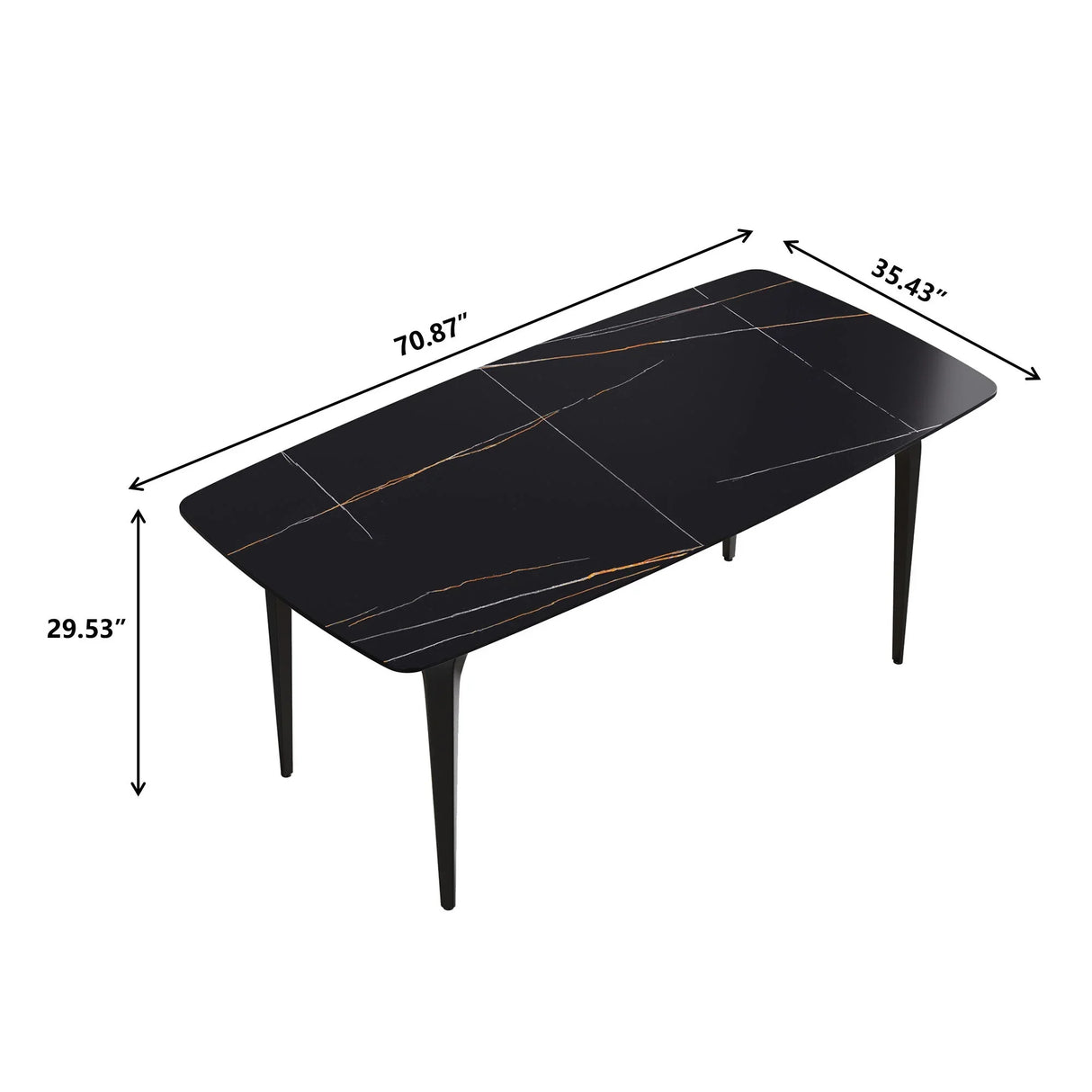 70.87" Modern Artificial Stone Curved Metal Leg Dining Table, Can Accommodate 6-8 People - Furniture Home Direct