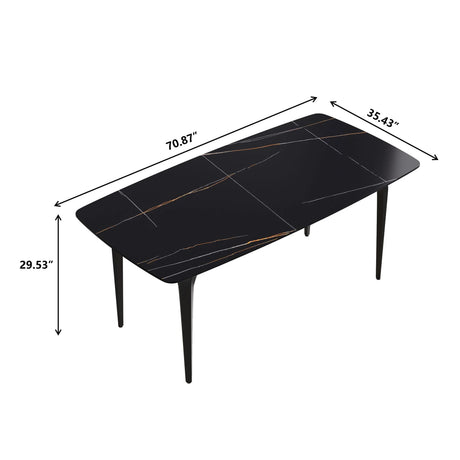 70.87" Modern Artificial Stone Curved Metal Leg Dining Table, Can Accommodate 6-8 People - Furniture Home Direct