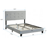Queen Size Upholstered Platform Bed Frame With Pull Point Tufted Headboard, Strong Slat Support, Mattress Foundation, No Box Spring Needed - Gray - Furniture Home Direct