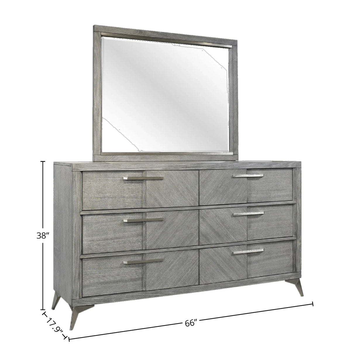 6 Drawer Dresser Book Matched Veneers - Gray - Furniture Home Direct