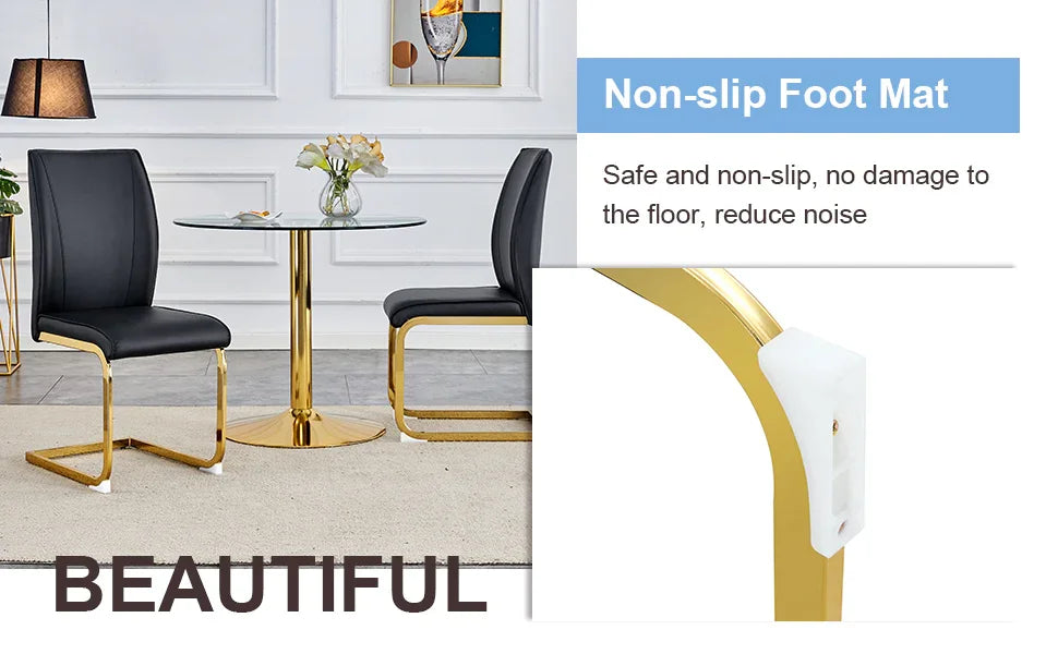 Dining Chair Set With Gold Frame PU Upholstery Black - Furniture Home Direct