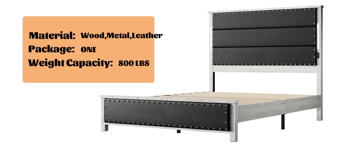 King Platform Bed With Upholstered Headboard Dark Gray - Furniture Home Direct