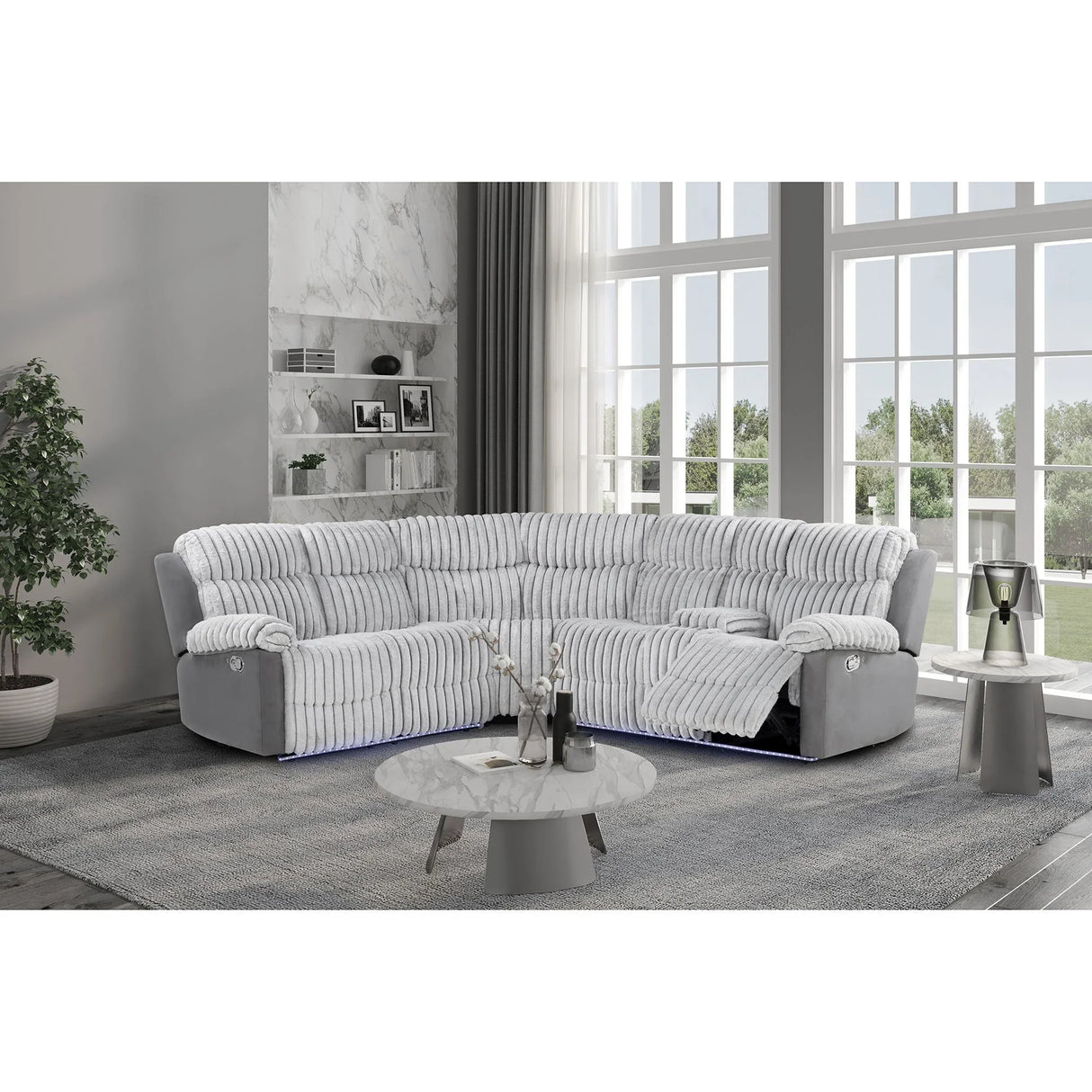 Bruni - Sectional Sofa With LED Lighting And Manual Recline - Gray - Furniture Home Direct