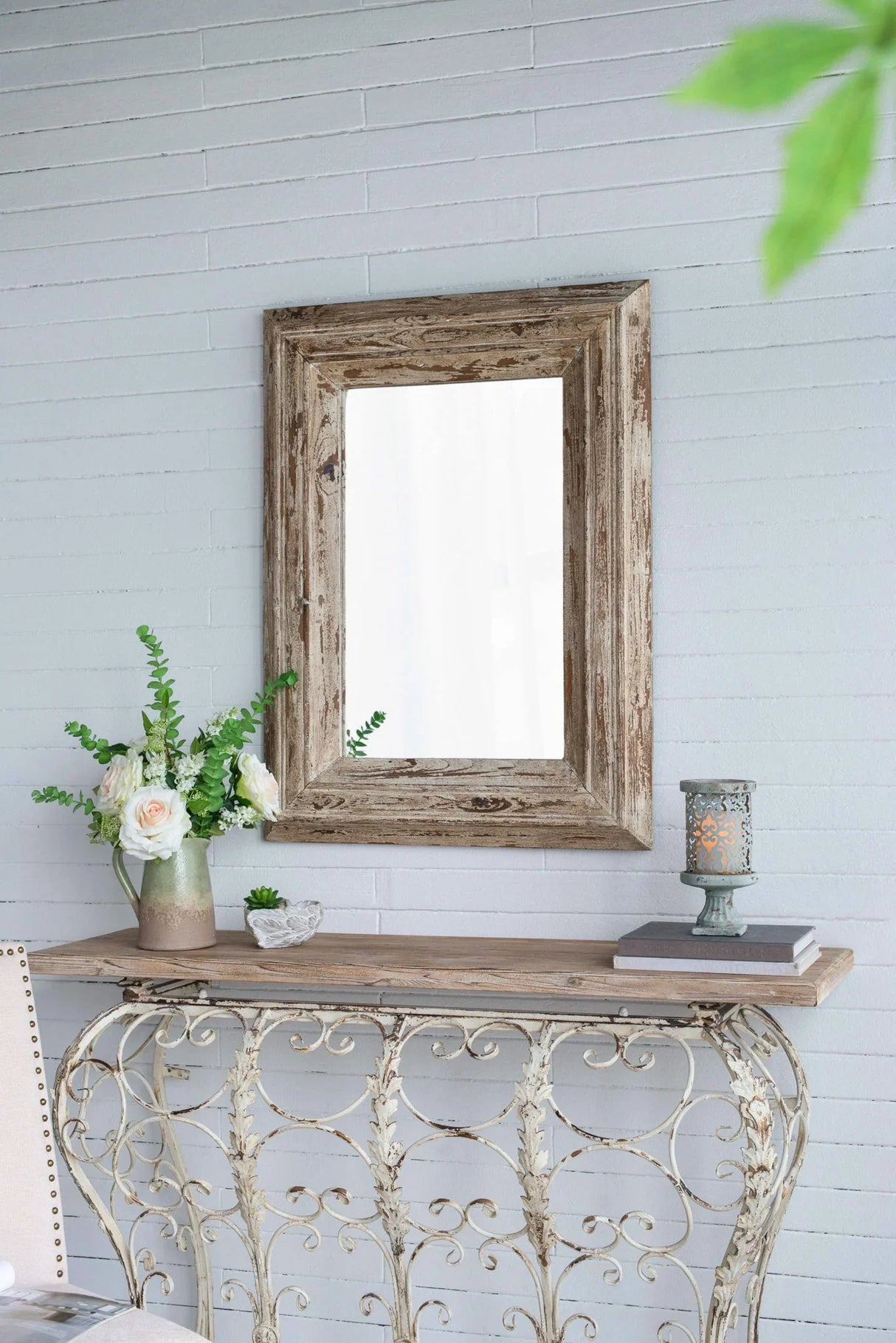 Rectangle Wall Accent Mirror With Distressed Wood Frame - Brown - Furniture Home Direct