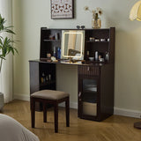 Vanity Desk With Hutch Mirror Storage And Drawers Walnut - Furniture Home Direct