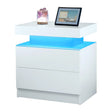 Modern LED Bedside Table Cabinet With Adjustable Lights And 2 Drawers - White - Furniture Home Direct