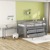 Loft Bed With Retractable Writing Desk And 4 Drawers, With Lateral Portable Desk And Shelves - Furniture Home Direct
