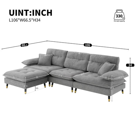 Sectional Sofa Cloud Chenille L Shape With Ottoman Gray - Furniture Home Direct
