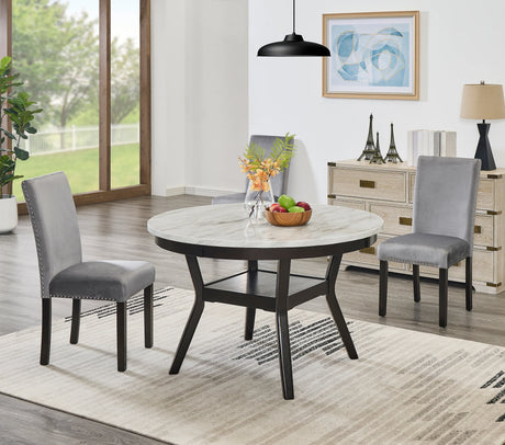 Dining Set Round Marble Table With Velvet Chairs Gray - Furniture Home Direct