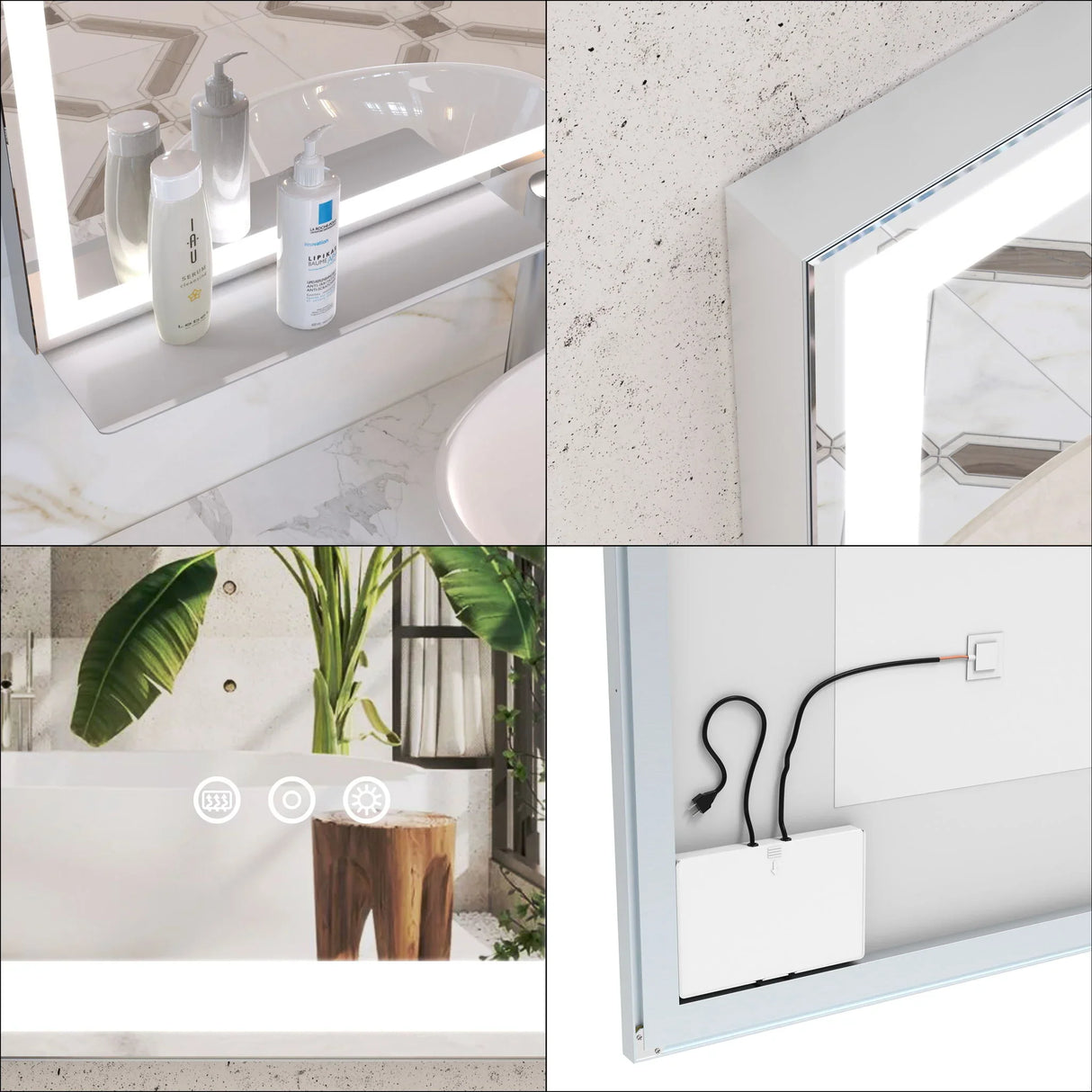 LED Bathroom Vanity Mirror Wall Mounted Adjustable White / Warm / Natural Lights Anti-Fog Touch Switch With Memory Modern Smart Large Bathroom Mirrors - Furniture Home Direct