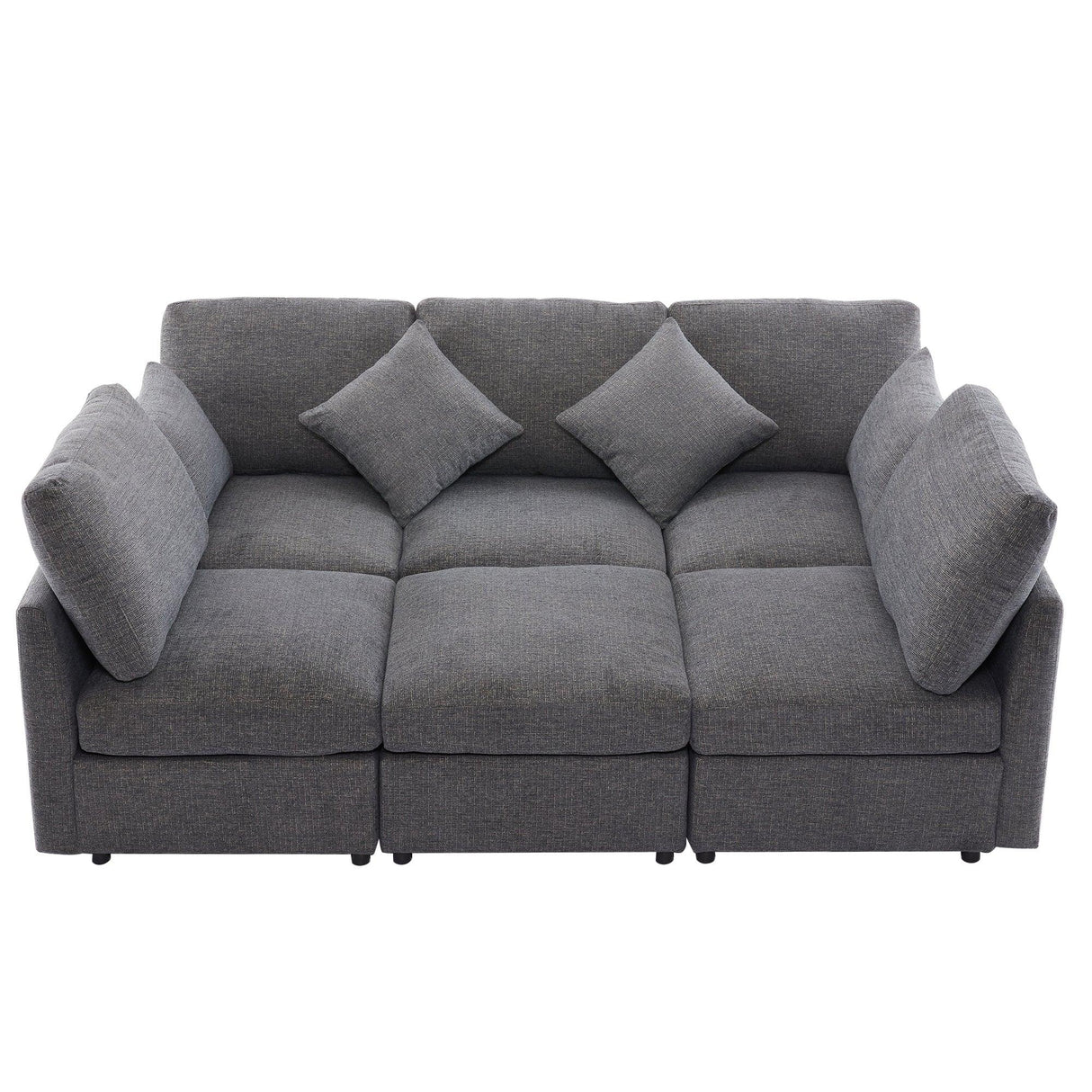 Sectional Sofa, Modular With USB Ports And Ottoman, Grey - Furniture Home Direct