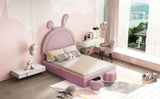Rabbit Shaped Bed With Storage Stools Upholstered Pink - Furniture Home Direct