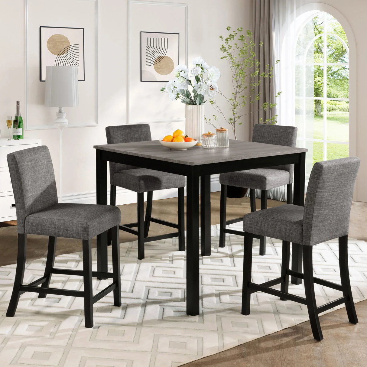 5 Piece Counter Height Table Set, Square Table And 4 Upholstered Chairs - Furniture Home Direct