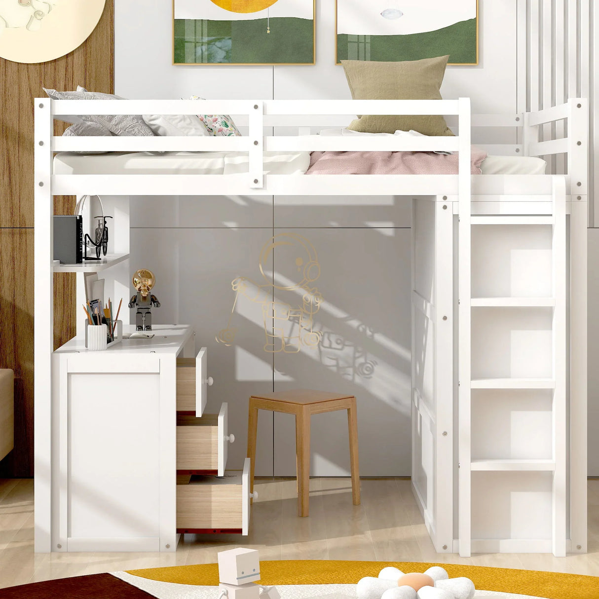 Loft Bed With Drawers, Desk, And Wardrobe - Furniture Home Direct