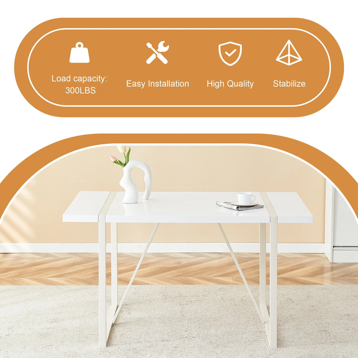 Dining Table Industrial Rectangular MDF Metal Frame White - Furniture Home Direct