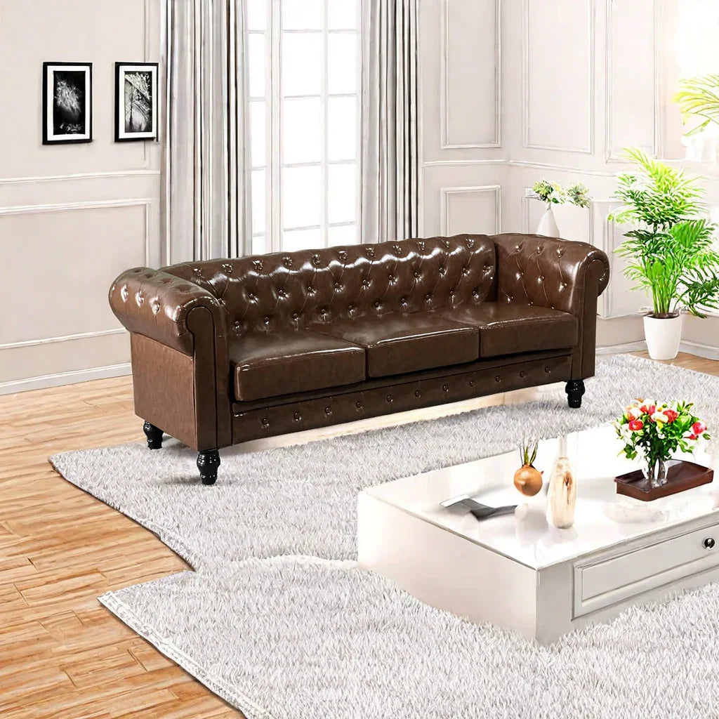 PU Upholstered Tufted Sofa - Brown - Furniture Home Direct