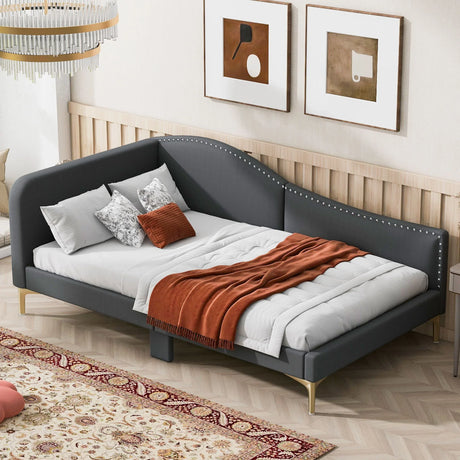 Upholstered Daybed With Headboard And Armrest, Support Legs - Furniture Home Direct